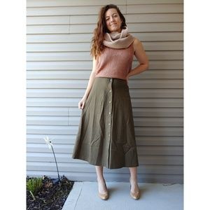 40s Midi Skirt, vintage, button up, brown, size 2